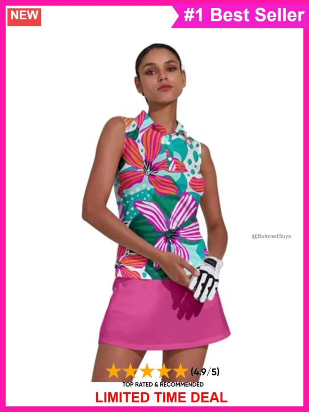 Sleeveless Golf Polo Shirt UPF 50+ Quick Dry Button Up Tennis Tank Top